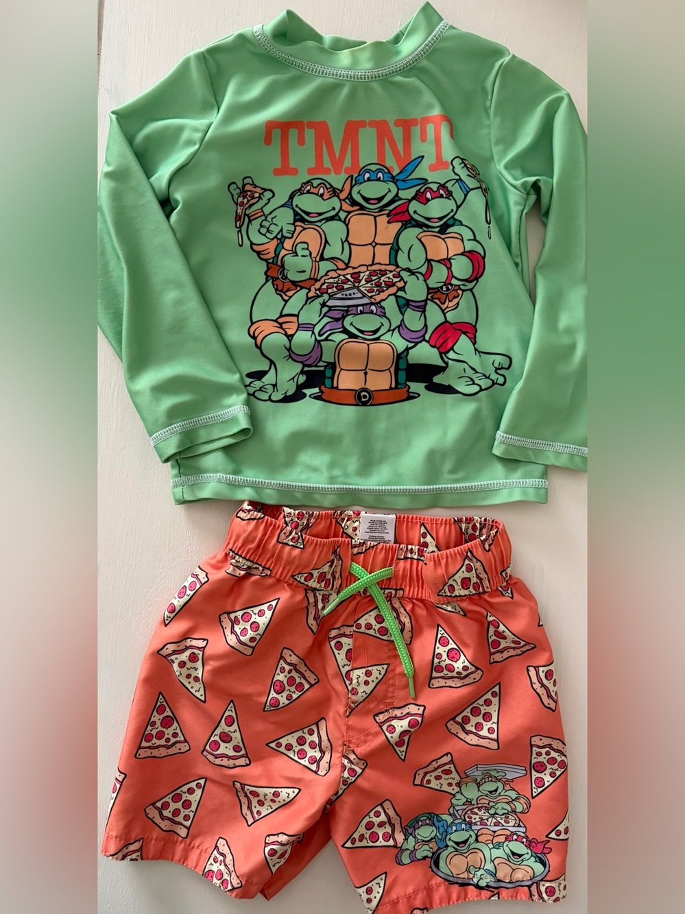 Nickelodeon 2T TMNT Green & Orange Rash Guard Set